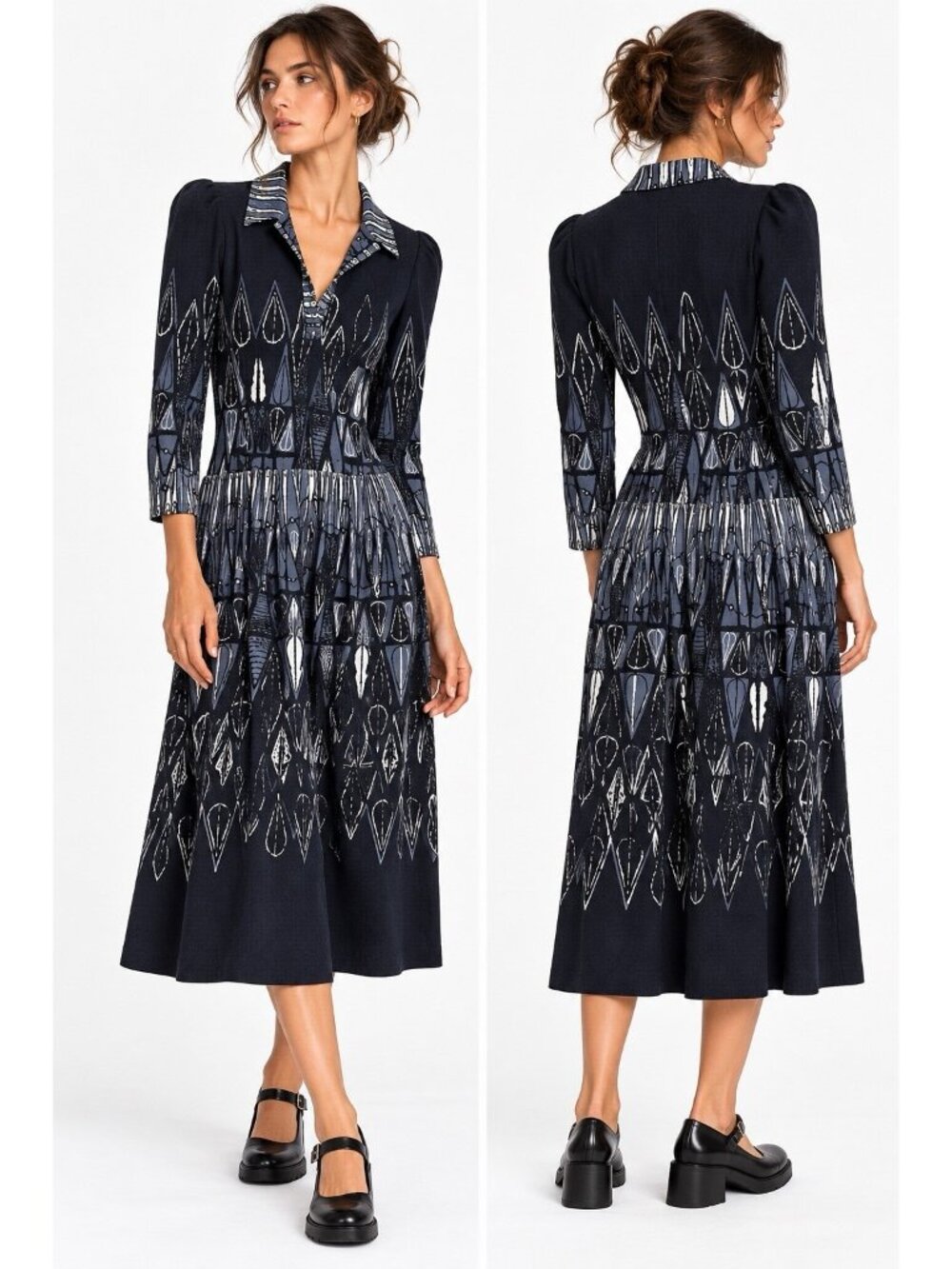 vintage 80s MAUD FREDIN FREDHOLM dress 42 US L XL swedish abstract print midi